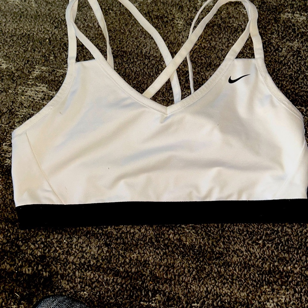 White with black band Nike sports bra